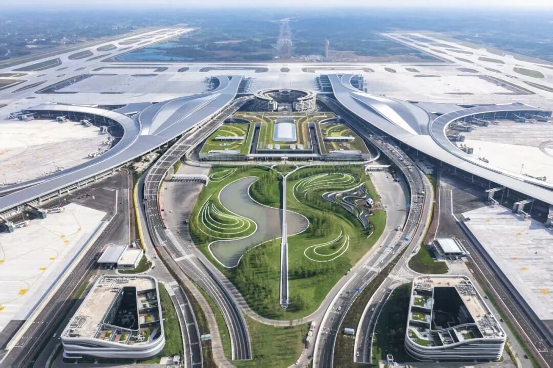 The terminal of Chengdu Tianfu International Airport (TFU), the newer airport southeast of the city.