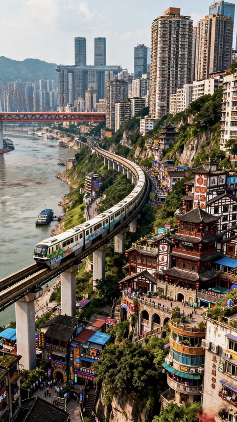 A Chongqing Metro train at a modern station platform — one of the daily-life conveniences foreigners notice on arrival.