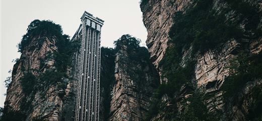 The Bailong Elevator glass lift on the sandstone cliff